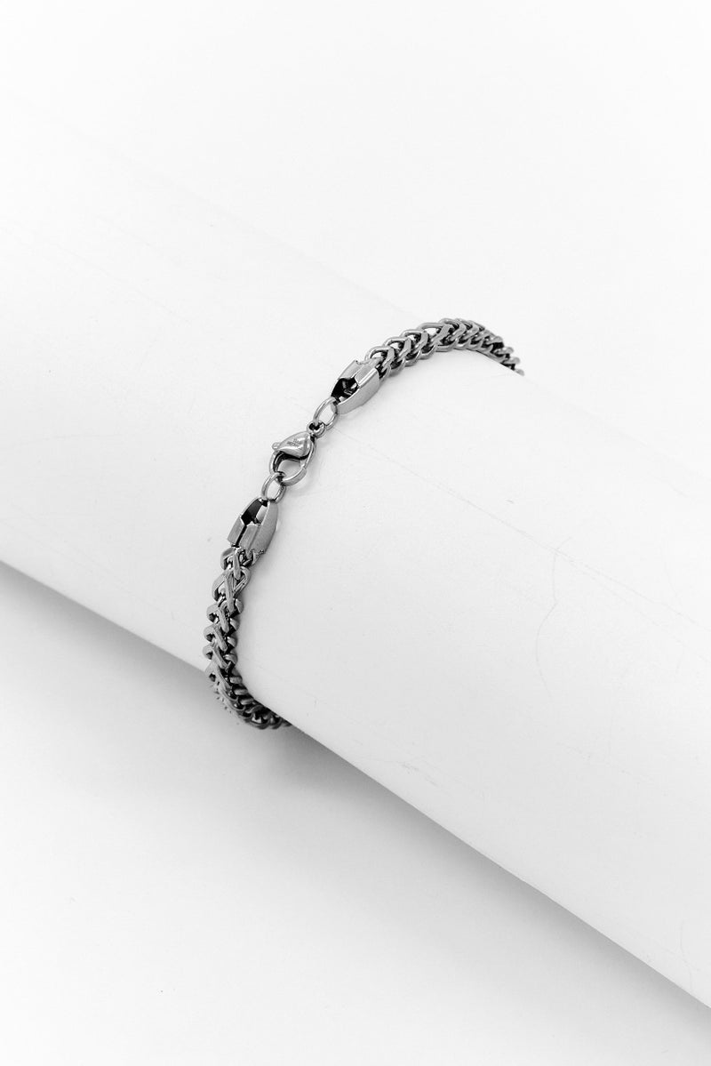Steeltime Men Stainless Steel Figaro Link Chain Bracelet, Silver - Image 2